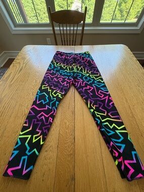 Vintage Roffe Ski Pants Tights Womens S Multicolor Fractal Rainbow 80s Black